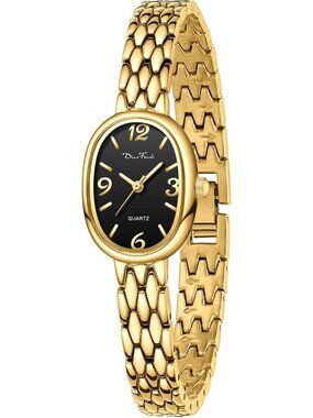 Women’s Gold Black Petite Vintage Oval Japanese Quartz Waterproof Watch